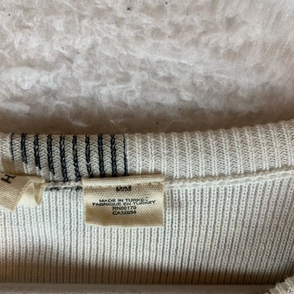 Anthropologie Moth Sweater Womens Medium White Striped Knit Floral Full Zip 7779 - Picture 3 of 8